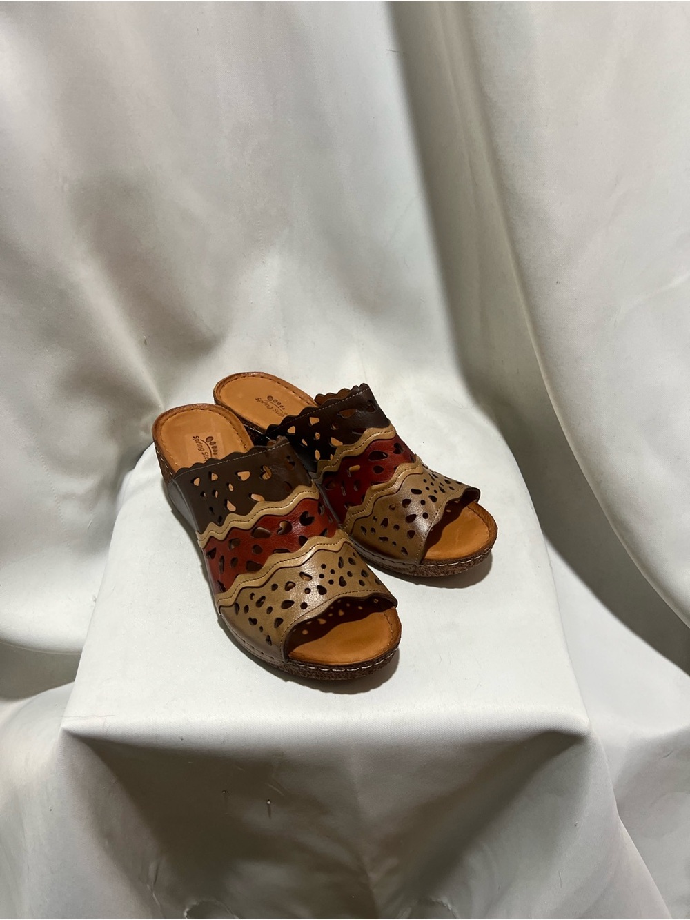Spring Step Leather Cut Out Sandals Size 40 Brown Multicolor Comfort - Picture 2 of 6